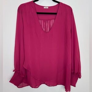 Studio 1886 Pink chiffon asymmetric smock cuffs Women's Top size XL